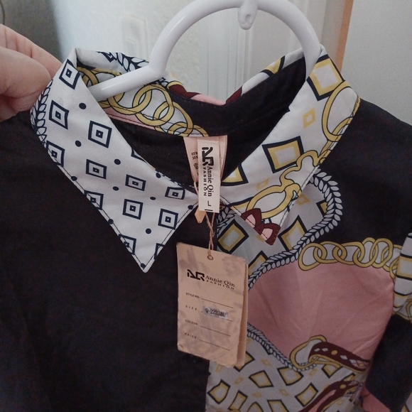 Annie Qin NWT Mixed Media Button Up Womans Size L Shirt - Picture 6 of 10